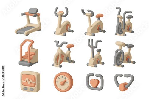 Set of stylized fitness and gym equipment icons in soft colors