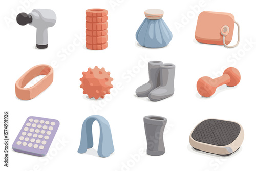 Collection of colorful foam massage and fitness equipment