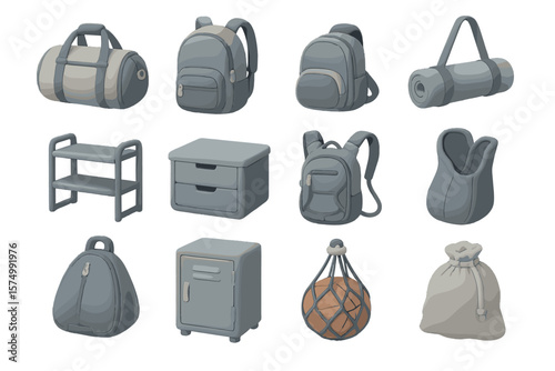 Collection of detailed 3d-style luggage and travel accessories