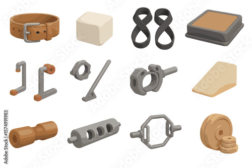 Assorted leather and metal tools and objects on gradient background