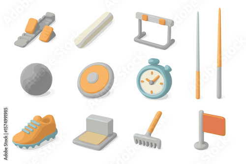 Colorful sports icons set featuring various equipment and tools