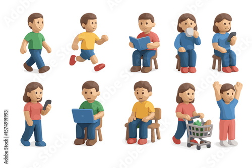 Clay figures displaying various everyday activities and emotions