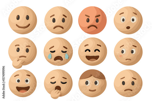 Set of diverse emoji faces displaying various human emotions