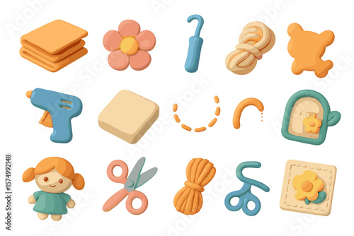 Cute clay artworks featuring craft items and cartoon girl figurine