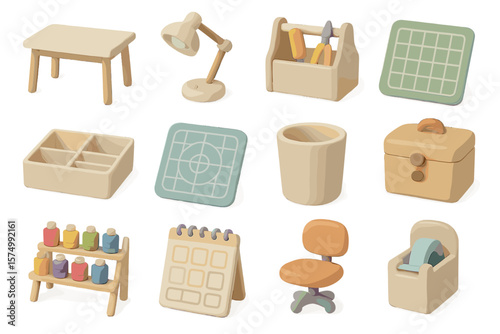 Minimalist stationery and furniture collection in pastel tones