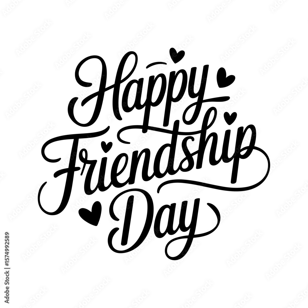 Happy Friendship Day with Hearts Handwritten Design Happy Friendship Day with Hearts Handwritten Design