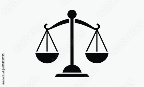 Balance scale icon silhouette, justice weight symbol, black silhouette design, flat style, isolated on white