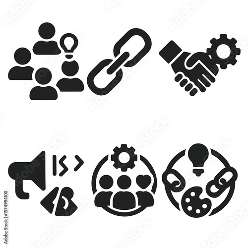 Cross-Functional Collaboration Icons. Solid vector icons of cross-functional collaboration: different role icons united,