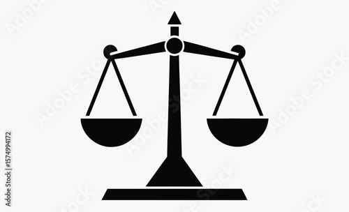 Balance scale icon silhouette, justice weight symbol, black silhouette design, flat style, isolated on white