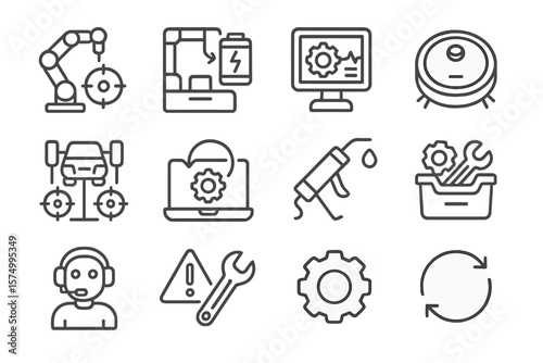 Automation technology icons: robotics, ai, maintenance, and repair symbols