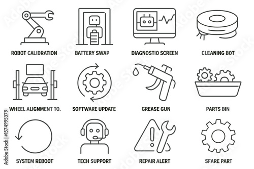Robotic maintenance icons highlighting automation and diagnostics tools
