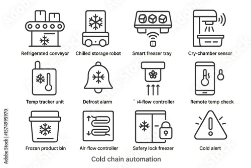 Cold chain automation icons for efficient temperature management systems