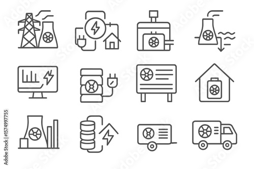 Black and gray industrial energy icons on metal background