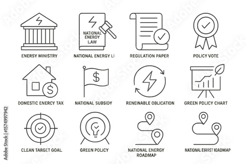 Energy policy icons and national renewable energy initiatives