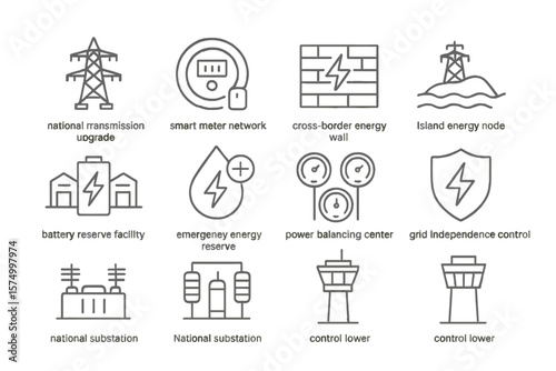 Icons representing energy solutions and infrastructure development