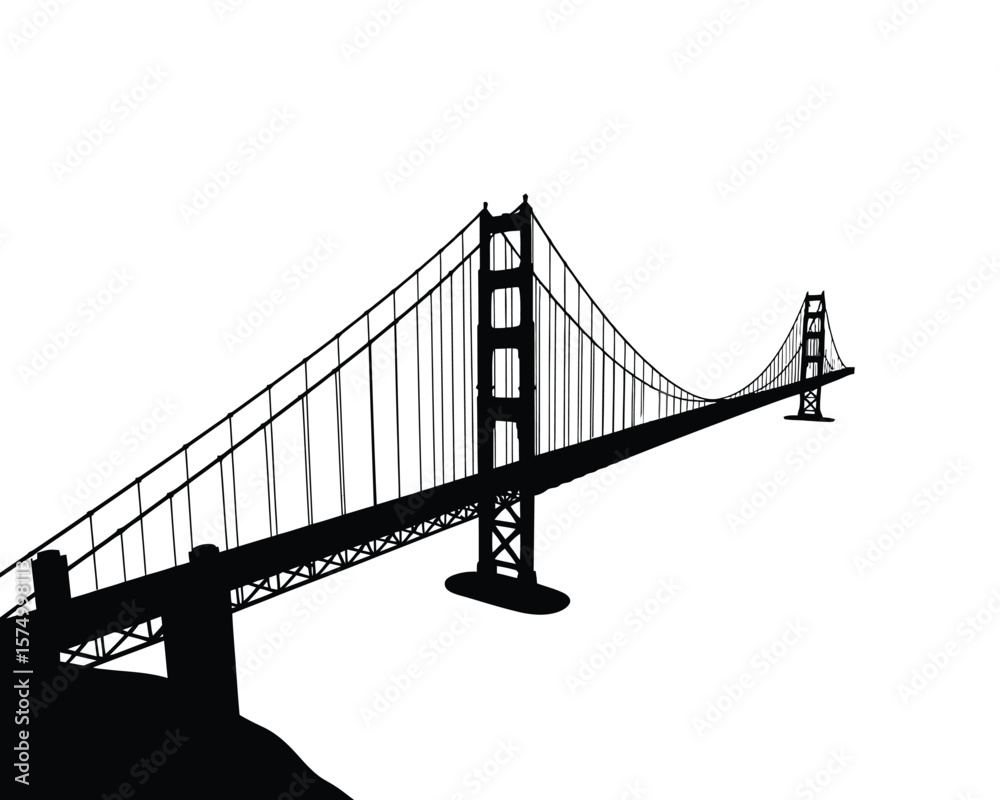 Fototapeta premium Iconic Golden Gate Bridge Minimal Black Graphic Isolated on White