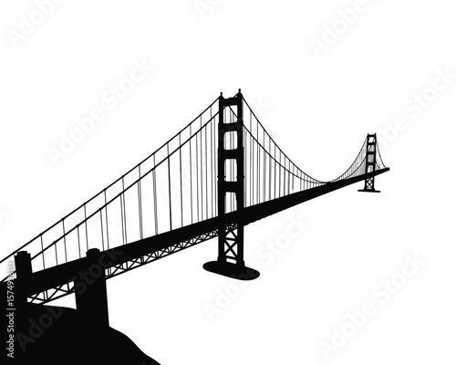 Iconic Golden Gate Bridge Minimal Black Graphic Isolated on White