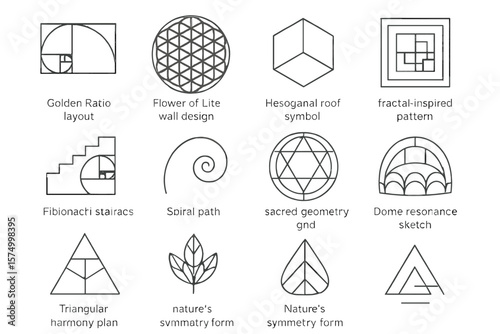 Sacred geometry patterns: fibonacci, fractal, and hexagonal designs