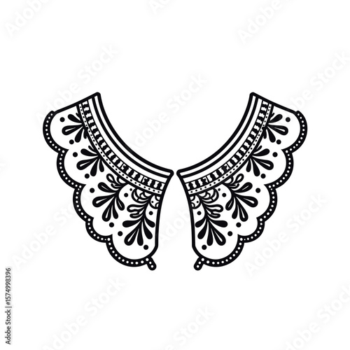 Black and white decorative collar illustration with intricate patterns
