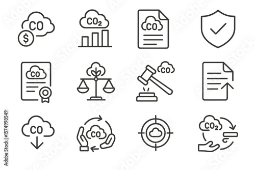 Carbon emissions and co2 reduction icons with cloud and eco-friendly concepts