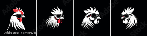 Illustration of Cool rooster wearing sunglasses mascot collection