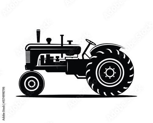 Vintage Farm Tractor Silhouette Graphic Isolated on Clean White