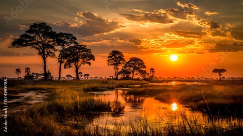 Vast African Landscape Featuring Moremi and the Okavango Delta Amid a Golden Sub-Saharan Safari Splendor