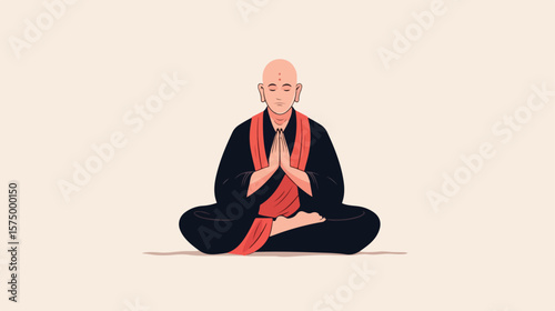 Buddhist Monk Prayer Flat Vector Illustration
