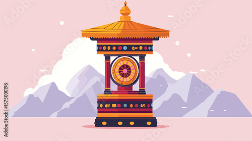 Buddhist Prayer Wheel Flat Vector Illustration