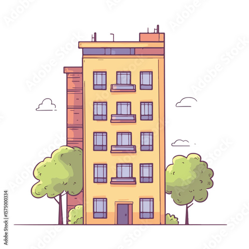 Hand Drawn Cartoon Vector Illustration of a Building