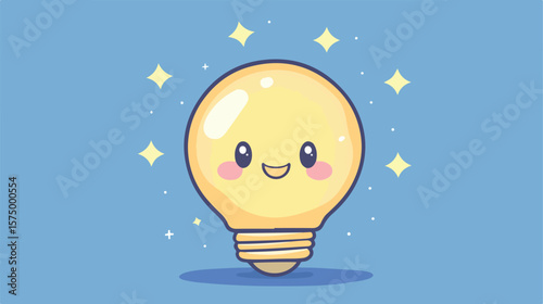 Cute Flat Vector Lightbulb Illustration in Kawaii Style