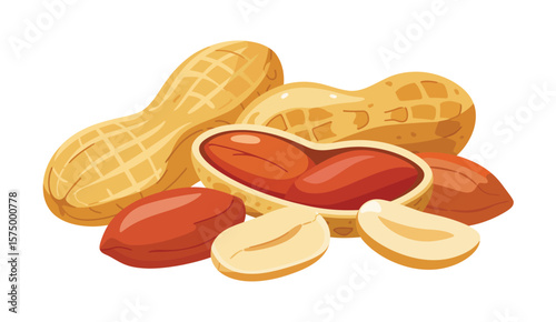 A pile of delicious and healthy peanuts in their shells and shelled kernels
