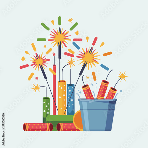 Colorful fireworks and sparklers exploding in a festive celebration