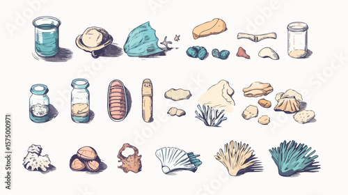 Bundle of Beach Set Icons - Flat Line and Fill Icons for Summer Vacation and Travel Concepts