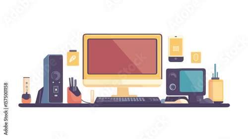 Bundle of Computer and Technological Devices for Modern Workspaces