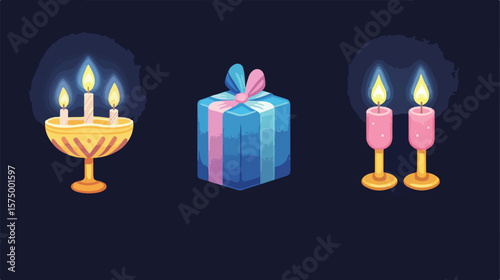 Set of Hanukkah Icons Vector Illustration