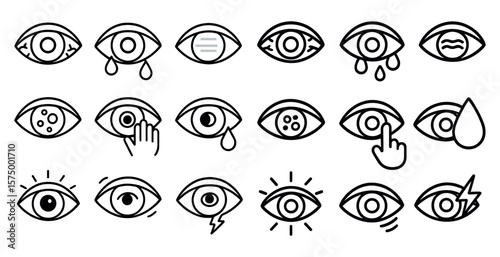 Collection of black and white eye icons, including a sad eye, a crying eye, and a wet eye