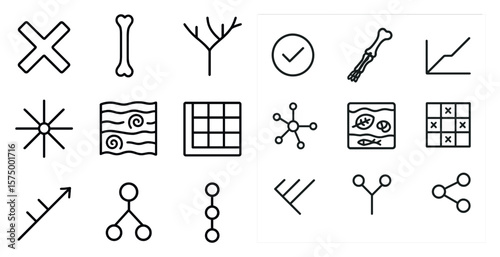 Collection of icons including a check mark, a fish, a tree, a bone, a cross, a star, a fish, a fish, a fish, a fish, a fish, a fish, a fish, a fish, a fish