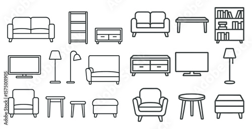 Collection of furniture items including a couch, chair, table, and lamp. The furniture is arranged in a way that creates a cozy and inviting atmosphere