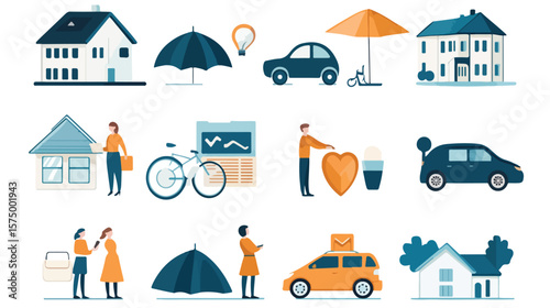 Insurance Icons Bundle Set Flat Vector Illustration