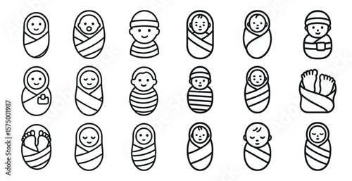 Collection of baby images with different poses and expressions. Scene is playful and lighthearted