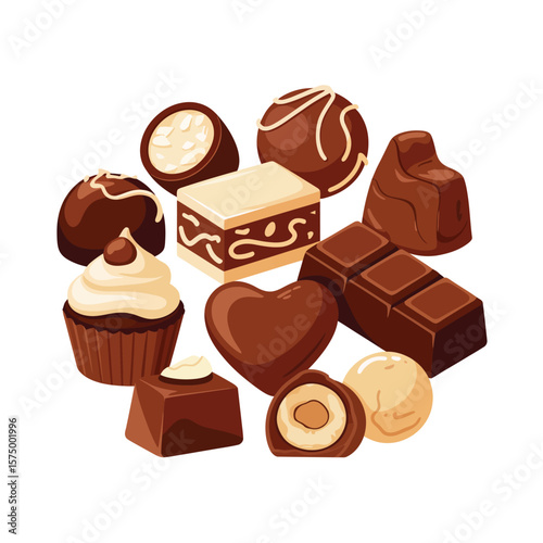 Assortment of delicious chocolate confections and treats arranged together