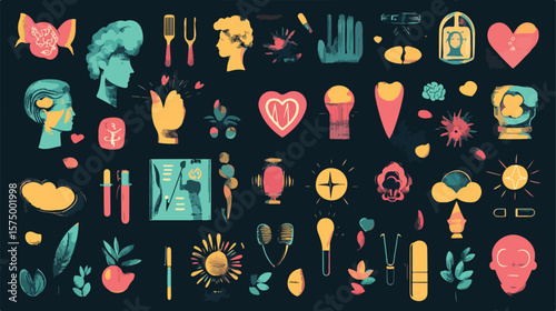 Flat Vector Bundle of Mental Health Icons for Professional Use