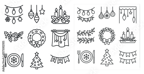 Variety of Christmas decorations, including wreaths, candles, and ornaments. The decorations are arranged in a way that creates a festive and joyful atmosphere