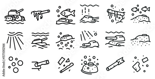Series of images depicting various water-related activities, such as fishing, swimming, and boating