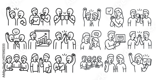 Series of cartoon drawings of people interacting with each other. The drawings are all in black and white and are meant to convey a sense of camaraderie and teamwork