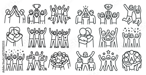 Series of people hugging and celebrating together. Scene is happy and positive. The idea behind the image is to show the importance of teamwork and support