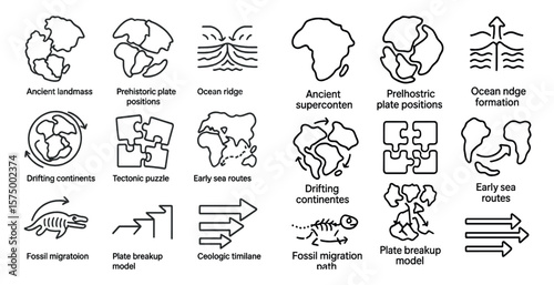 The image is a collection of various symbols and shapes, including arrows, a dinosaur, and a fish. The symbols are arranged in a grid, with some overlapping each other. Scene is one of curiosity