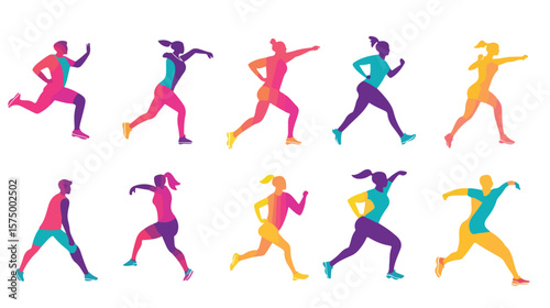Bundle of Ten Athletes Practicing Various Colorful Sports