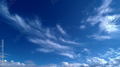 Fototapeta Naklejka Na Ścianę i Meble -  Deep blue summer sky with few light feathery clouds on sides